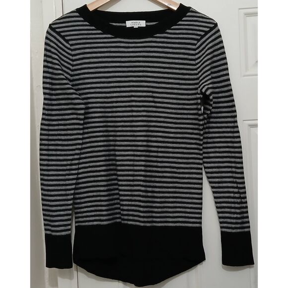 Simple laguna womens medium sweater silk cashmere  stripe gray black preppy - Picture 5 of 9